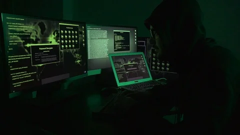 Young hacker man programmer in his black digital business work. Stock Footage 102213385