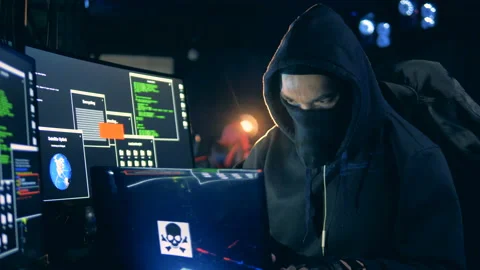 Young hacker working with computer, close up. Video stock 102027791