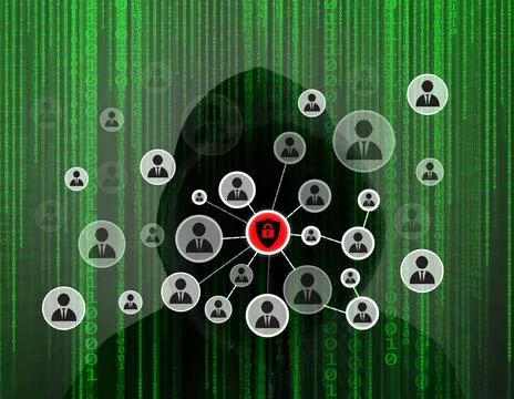 Young hacker working hard on solving online password codes concept with a c.. Stock Illustration
