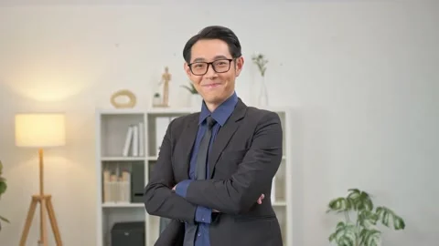 Young, handsome and friendly face man smile with happy and self-confident pos Stock Footage 208094119
