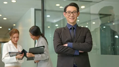 Young, handsome and friendly face man smile with happy and self-confident pos Stock Footage 208095645