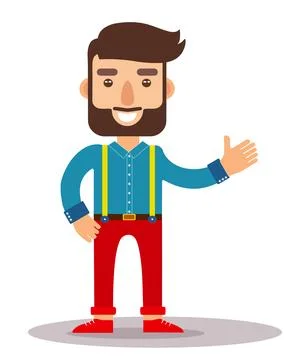 Young handsome casually dressed hipster guy with modern haircut and bearda Stock Illustration