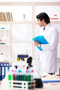 Young handsome chemist working in the lab Stock Photos