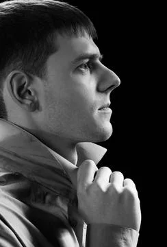 Young handsome guy sideview headshot portrait of young handsome brunet guy... Stock Photos