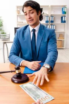 Young handsome judge sitting in courtroom Stock Photos