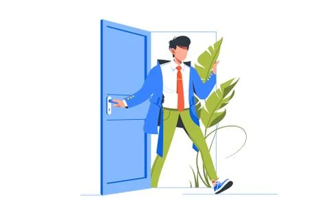 Young handsome man come back home after hard work day. Stock Illustration