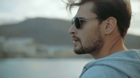 Young, handsome man on a ferry Stock Footage 84737707