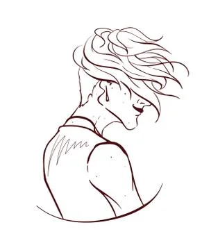 Young handsome man in half-turned pose, sketch Stock Illustration