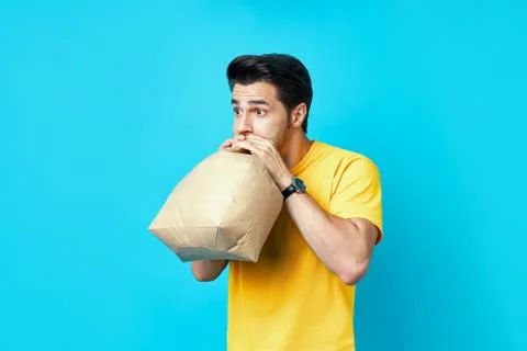 Young handsome man having a panic attack Foto stock