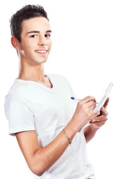 Young handsome man taking notes Foto stock