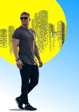 Young handsome  man. Vector 3d illustration. Hand drawn illustration Stock Illustration