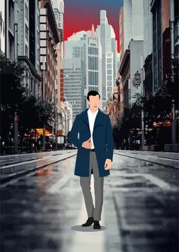 Young handsome man walking down the street. Businessman.Vector 3d illustratio Stock Illustration