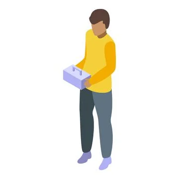 Young handyman is holding a toolbox, ready to start a new job Stock Illustration