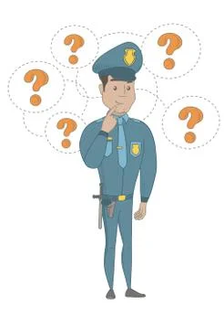 Young hispanic policeman thinking. Stock Illustration