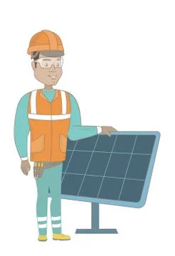 Young hispanic worker of solar power plant Ilustración de archivo