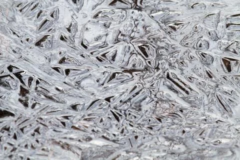 Young ice consisting of a smooth interweaving of large crystals Stock Photos