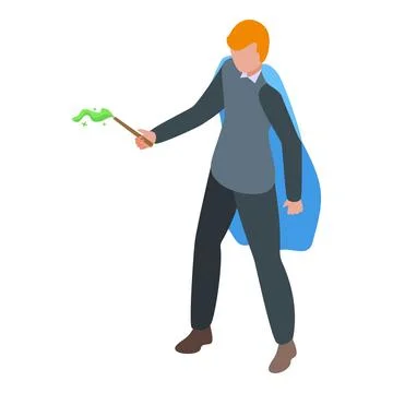 Young illusionist casting a spell with magic wand Stock Illustration