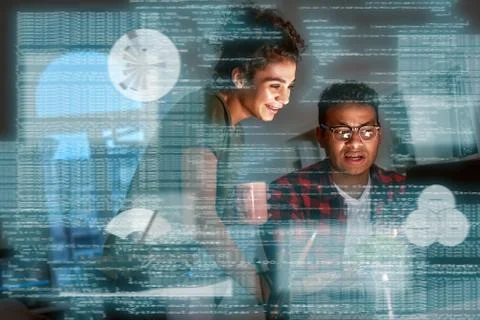 Young indian big data developers thinking about new prospects Foto stock