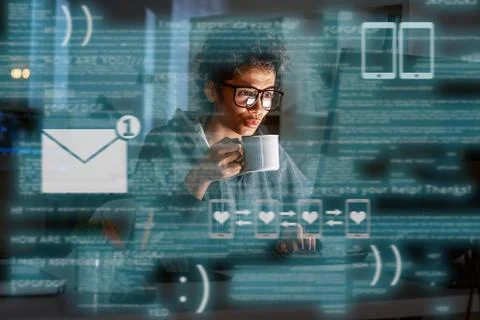 Young indian dating developer thinking how to track new events Stock Photos