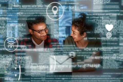Young indian dating developers thinking how to track new events Stock Photos