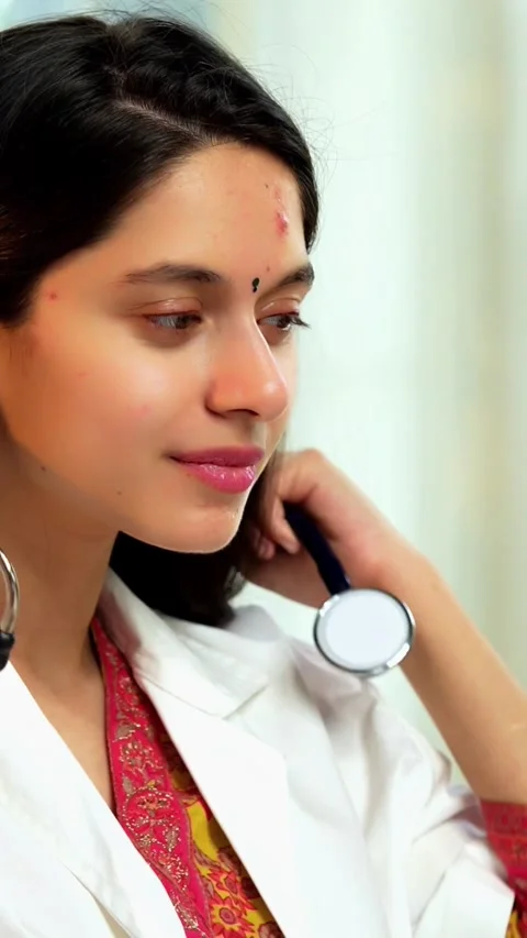Young Indian female dentist smiling confidently at the camera Stock Footage 342575475