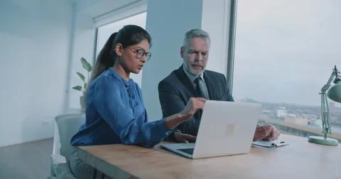 Young Indian girl explaining  a project on the pc to a colleague Stock Footage 208039849