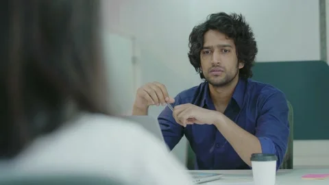 Young indian man manager talking to applicant at job interview. 動画素材 168282473