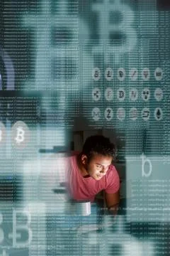 Young indian programmer thinking how to get more cryptocurrency Stock Photos