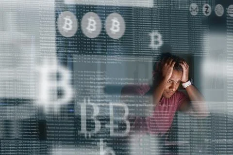 Young indian programmer upset because of losing cryptocurrency 스톡 사진