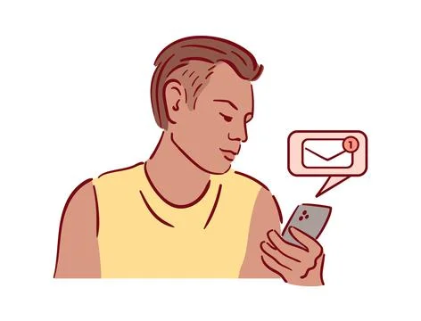 A Young Individual Engaged in Checking Their Email on a Smartphone Device with a Stock Illustration