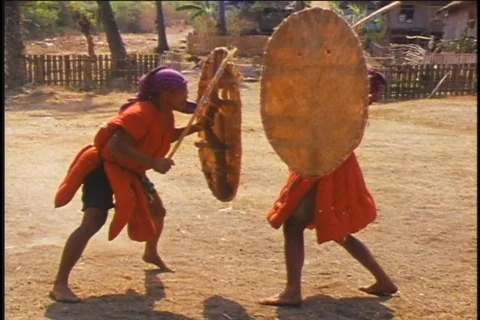Young Indonesian men engage in a fighting ritual. Stock Footage