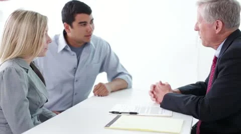 Young Interracial Couple Sign Contract with Salesman Shake Hands Stock Footage 22096899