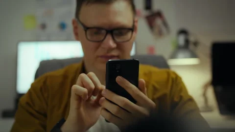 A young IT specialist is immersed in the digital world. He develops a virtua Video stock 282651237