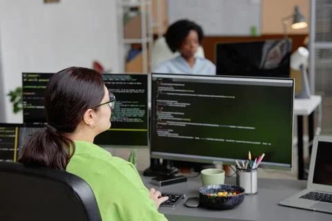 Young IT Technician Writing Code on PC Stock Photos