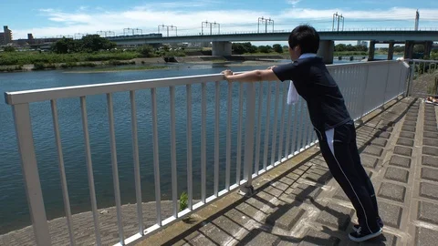 Young JAPANESE MAN doing push ups. Stock Footage 91671903