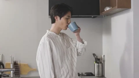 Young Japanese Man Drinking Stock Footage 197946287