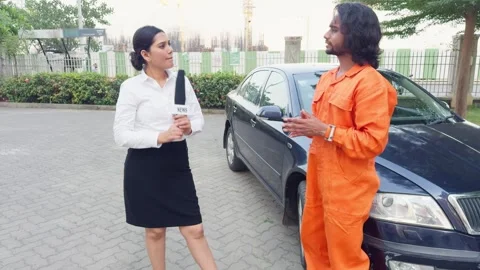 Young Journalist Reporting With Offender Stock Footage 281495728