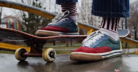 Young Kid Preparing To Doing Trick With Skateboard Stock-Footage 125934895
