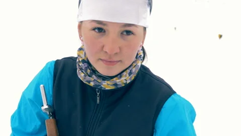 Young lady athlete is getting ready to shoot from a rifle Stock-Footage 99621908