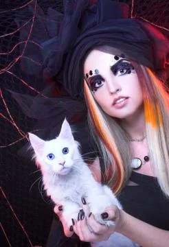 Young lady with cat. Foto stock
