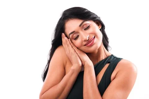 Young Lady Over White Background Making V-Sign Near Eyes 스톡 사진