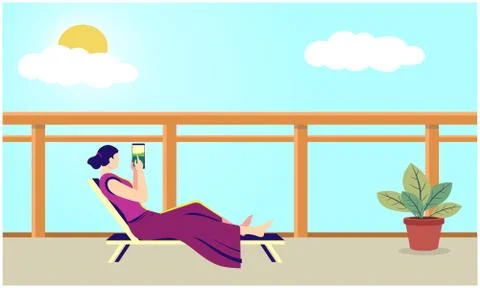 Young lady playing on electronic device at home Stock Illustration