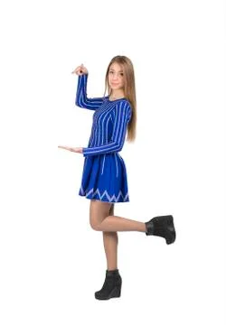 Young lady pointing on something Stock Photos