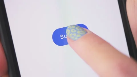 Young lady pressing submit button on smartphone. Online business concept. Stock Footage 210172686