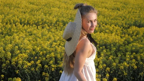 Young lady in a rape valley Stock Footage 129488893