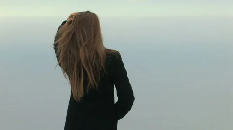  Young lady on Sky Background Video stock 959611