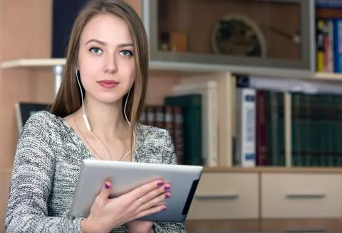 Young lady with tablet PC Stock Photos