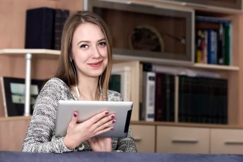 Young lady with tablet PC Stock Photos