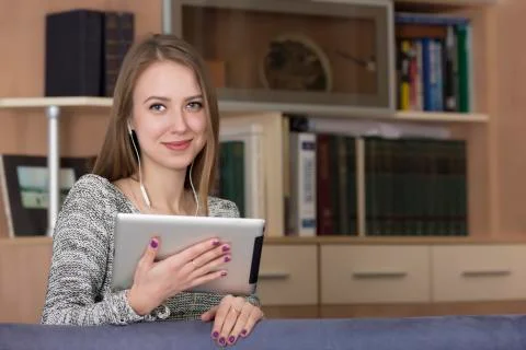 Young lady with tablet PC Stock Photos