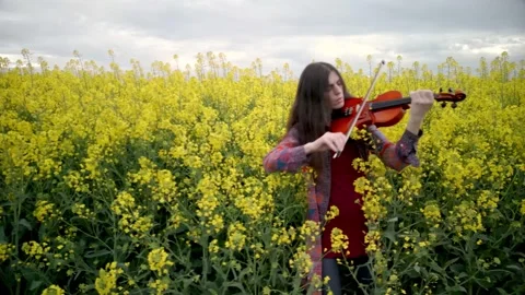 Young Lady Violin Player Practicing in Nature Parallax Pan to Vidéo 289669973